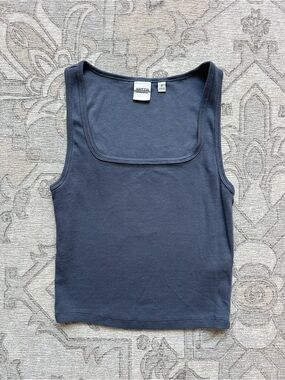 Aritzia Square-Neck Ribbed Tank Top in Charcoal Gray
